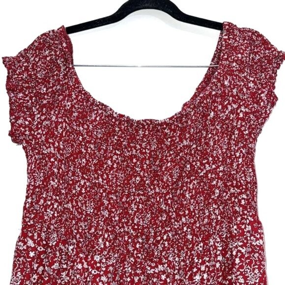 Red Floral Smocked Maxi Dress For Women 4XL 100% Rayon Lightweight & Stretchy Fa - Picture 4 of 12